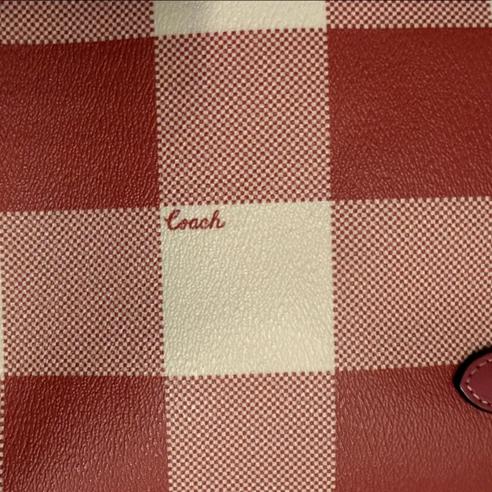 Coach Red and Cream Plaid Tote - Picture 2 of 15